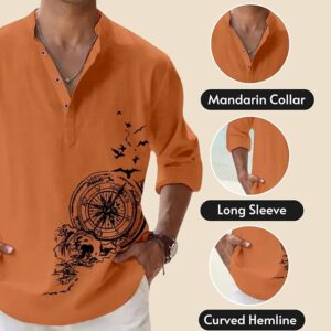 DEELMO Men's Cotton Blend Mandarin Collar Self One Design Full Sleeve Casual Short Kurta